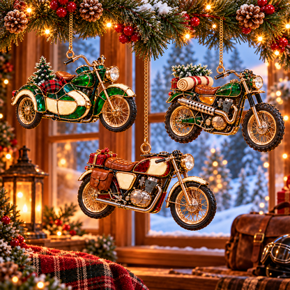 ✨ 2026 Vintage Stained Glass Motorcycle Christmas Ornaments – Set of 6 |  Retro Cruiser, Sidecar, Chopper & Adventure Motorbike Hanging Decorations | Christmas Tree Ornaments & Biker Gifts