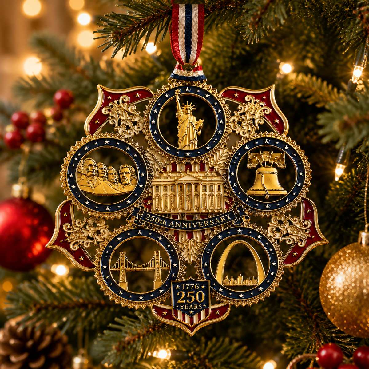 USA 250th Anniversary Christmas Tree Ornament – Patriotic Commemorative Keepsake 1776–2026
