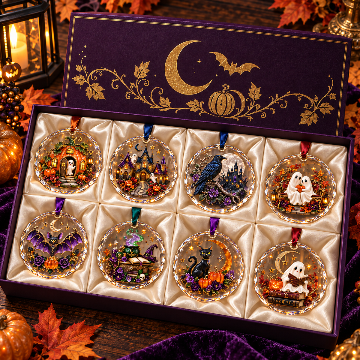 2026 Enchanted Halloween Hanging Ornaments – 8 Whimsical Designs with Ghosts, Black Cats & Moonlit Magic