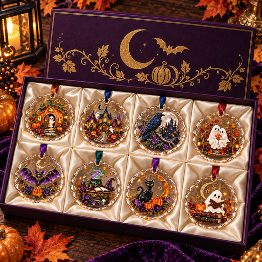 2026 Enchanted Halloween Hanging Ornaments – 8 Whimsical Designs with Ghosts, Black Cats & Moonlit Magic