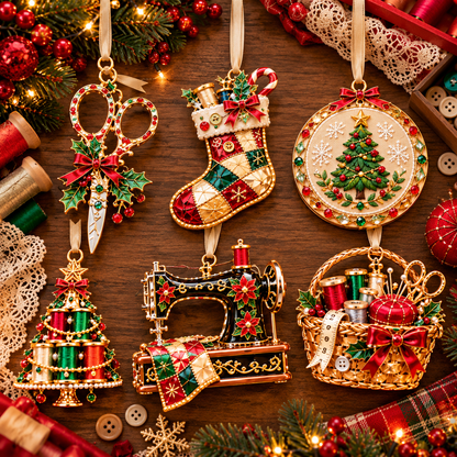 Vintage Sewing Christmas Ornaments – 6-Piece Elegant Holiday Keepsake Collection | Perfect Christmas Gifts for Sewing Lovers & Quilters 🎄🧵