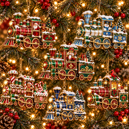 Christmas Magic Express – 6-Piece Vintage Christmas Train Ornament Collection | Santa, Snowman, Nutcracker & More