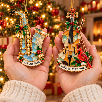 Christmas Melodies – 6-Piece Stained-Glass-Style Musical Instrument Ornament Set | A Christmas Gift for Music Lovers