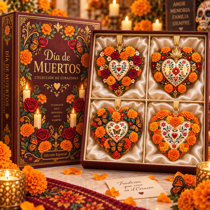Día de Muertos Marigold Heart Ornament  – Floral Hanging Keepsake Collection, Meaningful Day of the Dead Gift for Family & Loved Ones