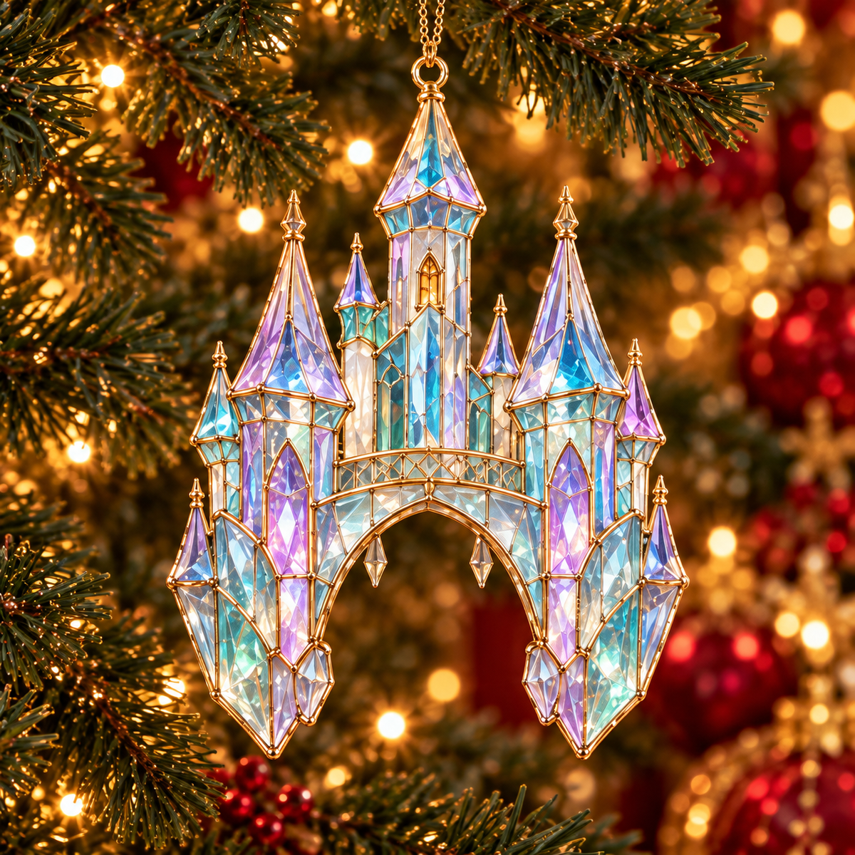 ✨ 2026 Magical Stained Glass Christmas Ornaments – Set of 6 | Crystal Castle, Candy, Rocket, Rainbow Star &amp; Heart Hanging Decorations | Colorful Christmas Tree Ornaments &amp; Holiday Gifts