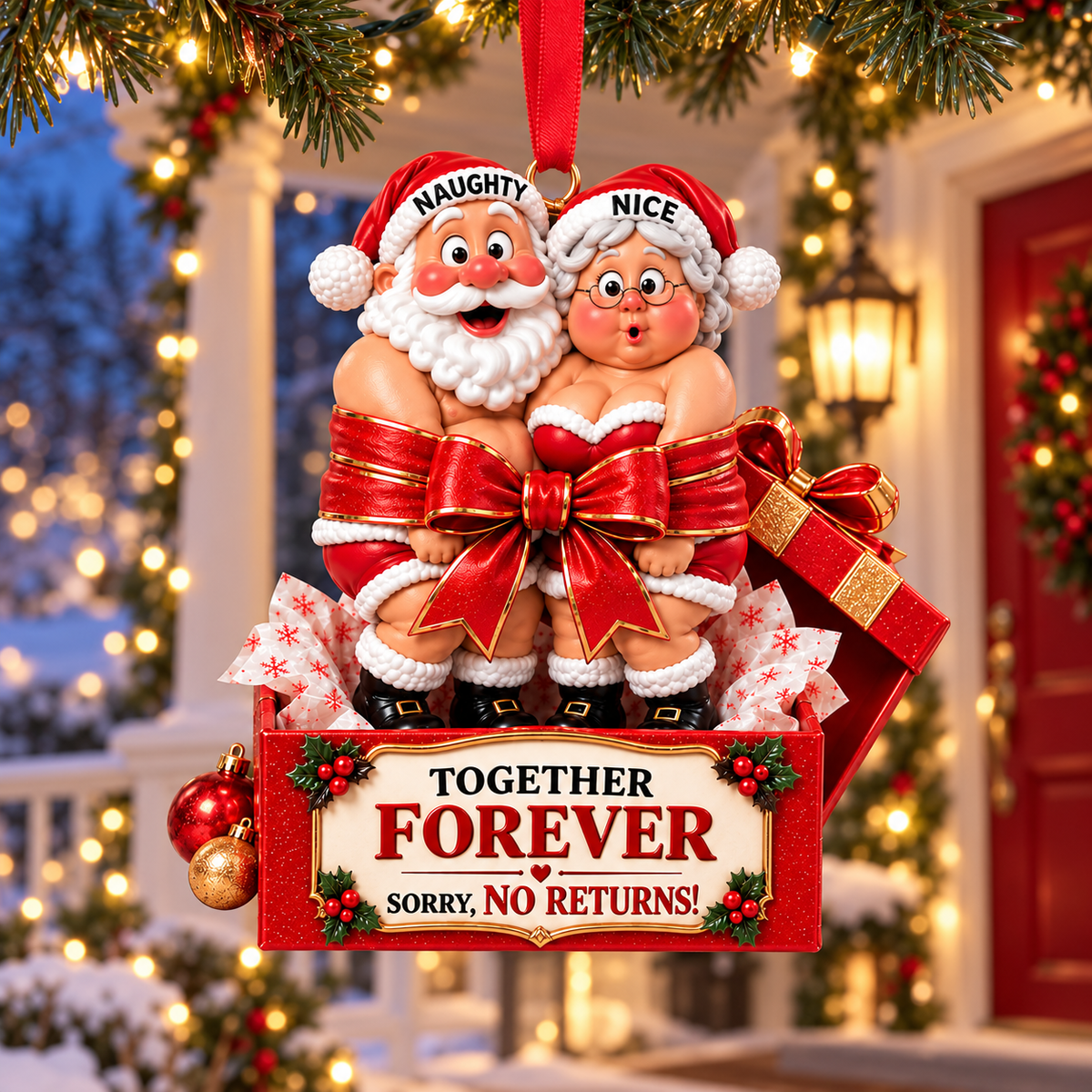 2026 Naughty & Nice Santa & Mrs. Claus Ornament – “Together Forever” Funny Christmas Gift for Couples