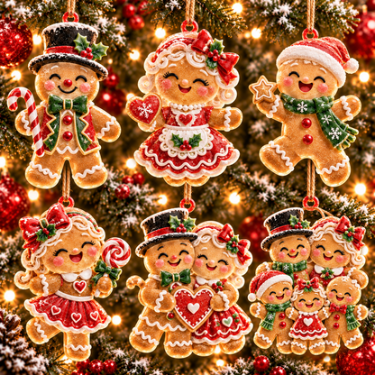6-Piece Gingerbread Christmas Ornament Collection – Adorable  Gingerbread Family, Couple & Holiday Characters | Festive Christmas Tree Hanging Decorations, Sweet Family Keepsake Gifts