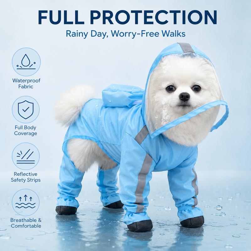 Waterproof 4-Leg Dog Raincoat with Hood & Attached Boots 🐶