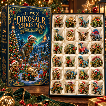 2026 Dinosaur Christmas 24-Day Countdown Calendar – 24 Unique Festive Dinosaur Miniatures, Fun Prehistoric Advent Collection & Christmas Gift for Dinosaur Lovers