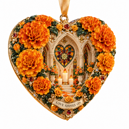 Día de Muertos Marigold Heart Ornaments –  “Forever in Our Hearts” Memorial Keepsake Collection