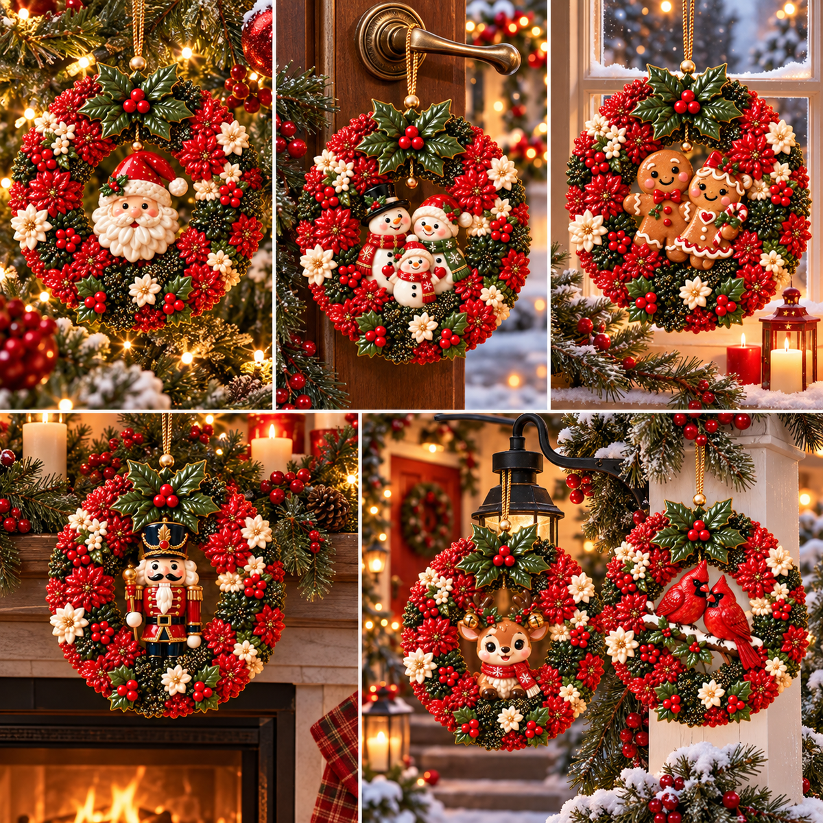 Merry & Bright Christmas Wreath Ornament Collection – 6-Piece  Santa, Snowman, Gingerbread, Nutcracker, Reindeer & Cardinal Christmas Tree Decorations | Festive Holiday Keepsake Gifts