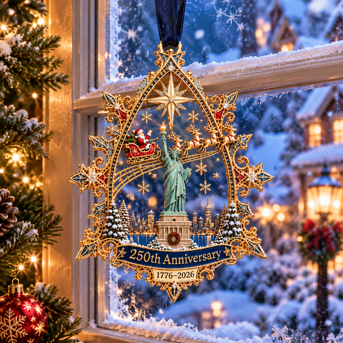 🎄250th Anniversary Christmas Ornament 2026,Statue of Liberty & New York City Commemorative Ornament,