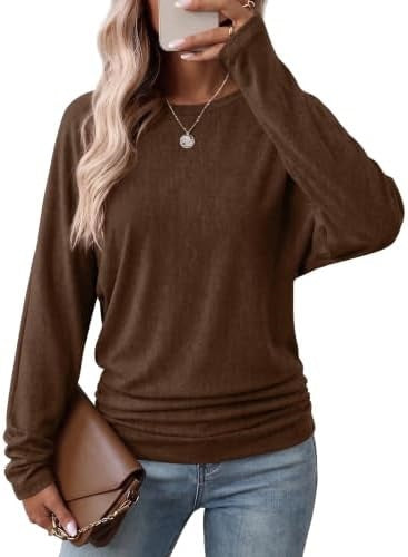 Womens Long Sleeve Shirts Ruched Hem Fall Tops Lightweight Sweaters ✨