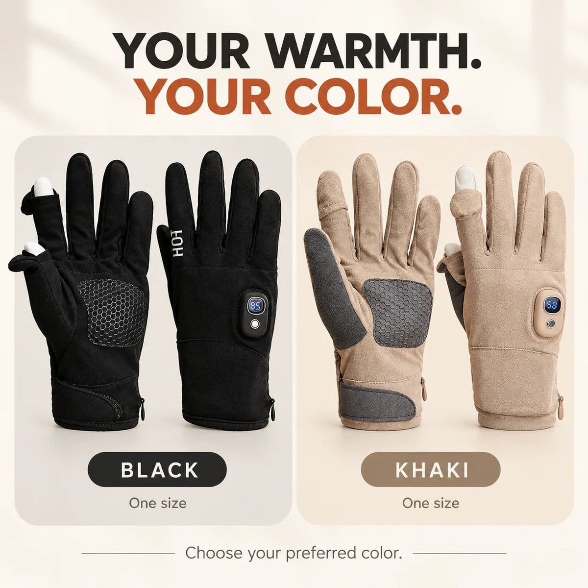 🔥 Rechargeable Heated Gloves with Digital Display & Flip-Open Fingertips