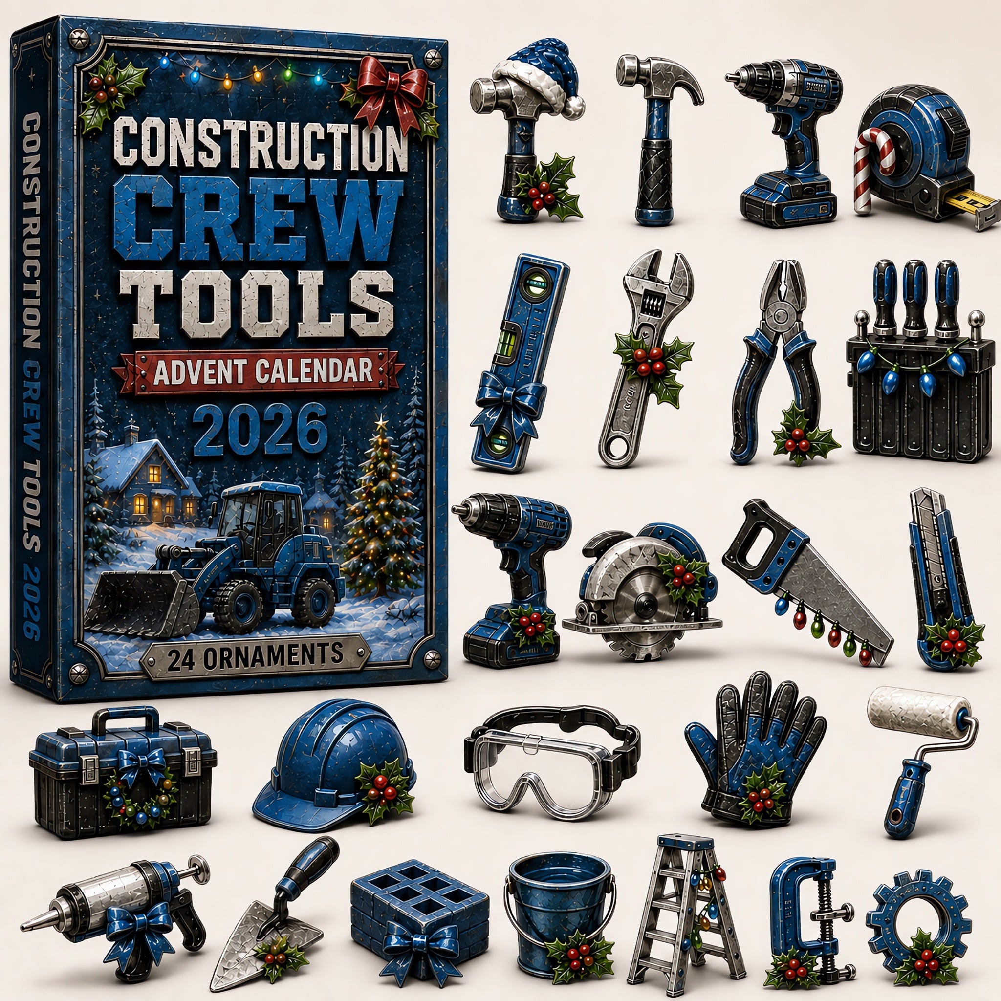 🔥Last 50 pcs✨Construction Crew Tools Advent Calendar 2026 - 24-Day Festive Countdown, Acrylic Charms Blind Box
