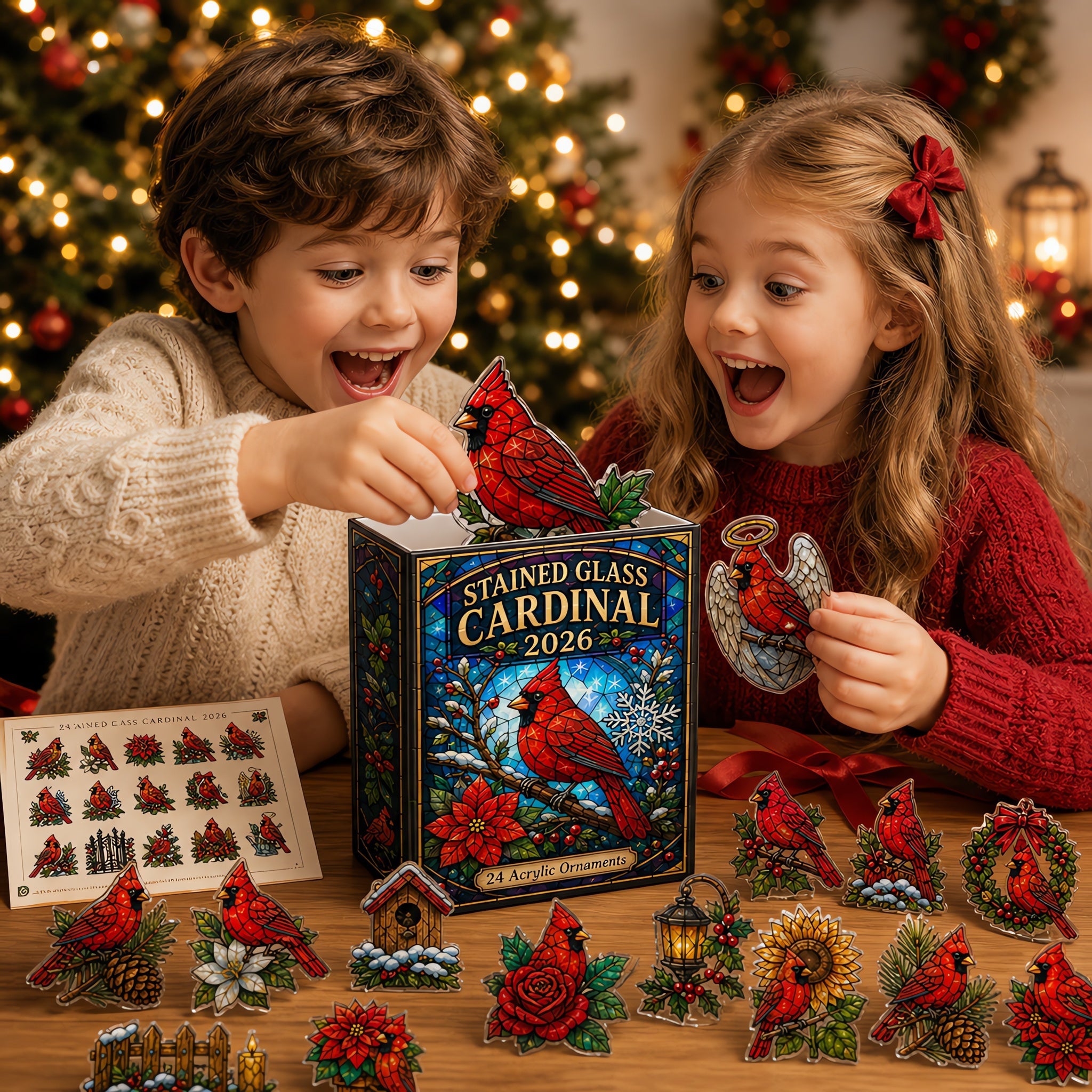 🔥Last 50 pcs✨Stained Glass Cardinal Advent Calendar 2026 - 24-Day Festive Countdown, Acrylic Charms Blind Box