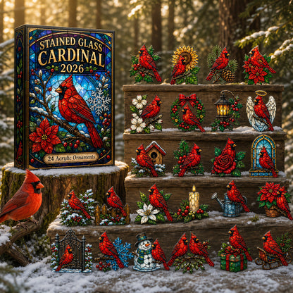 🔥Last 50 pcs✨Stained Glass Cardinal Advent Calendar 2026 - 24-Day Festive Countdown, Acrylic Charms Blind Box
