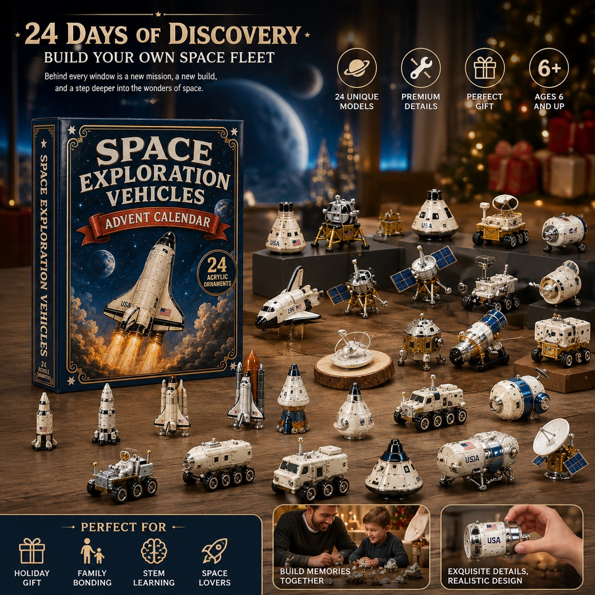 High-quality miniature model✨ Space Exploration Vehicles Advent Calendar 2026 - 24-Day Festive Countdown, Acrylic Charms Blind Box