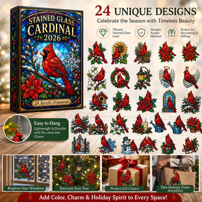 🔥Last 50 pcs✨Stained Glass Cardinal Advent Calendar 2026 - 24-Day Festive Countdown, Acrylic Charms Blind Box