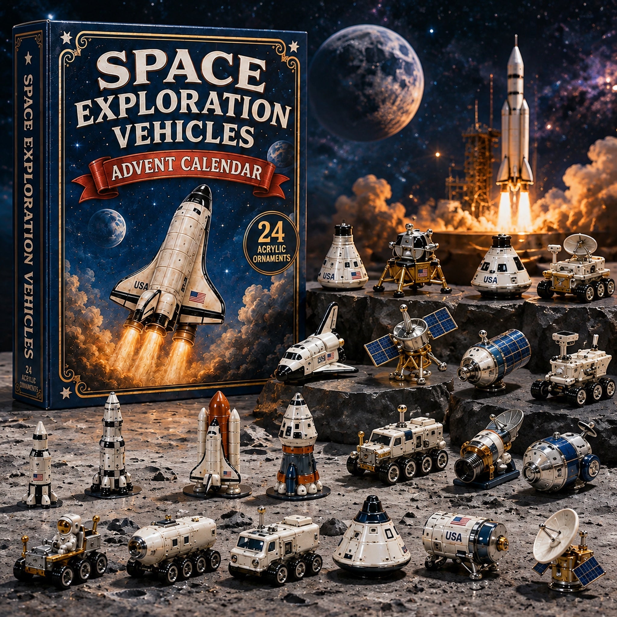 High-quality miniature model✨ Space Exploration Vehicles Advent Calendar 2026 - 24-Day Festive Countdown, Acrylic Charms Blind Box