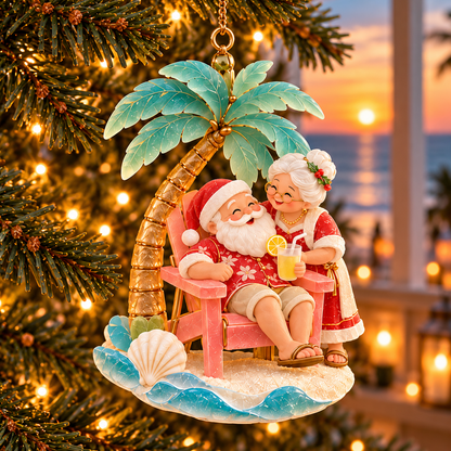 🏖️ 2026 Coastal Christmas Santa & Mrs. Claus Ornaments – Set of 6 Tropical Holiday Keepsakes