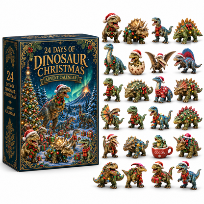 2026 Dinosaur Christmas 24-Day Countdown Calendar – 24 Unique Festive Dinosaur Miniatures, Fun Prehistoric Advent Collection & Christmas Gift for Dinosaur Lovers