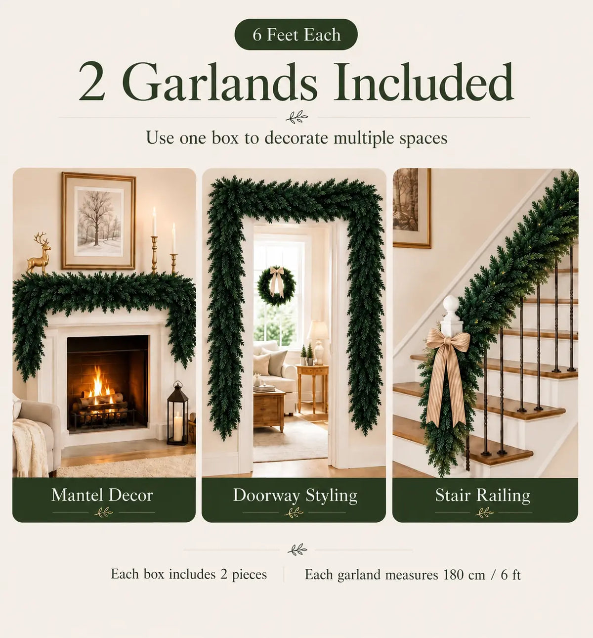 6 FT 2 Pcs Artificial Cedar Garlands, Real Touch Winter Cedar Garland🌲 - image 9