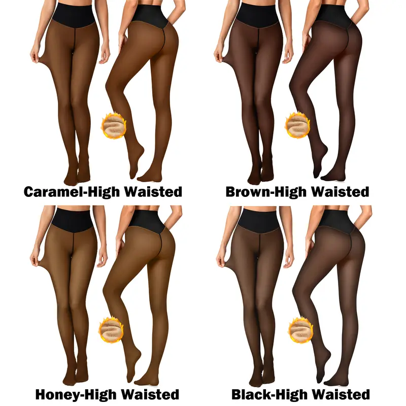 Women Fleece Lined Tights Body Slimming Leggings Sheer Fake Translucent Pantyhose 🧦