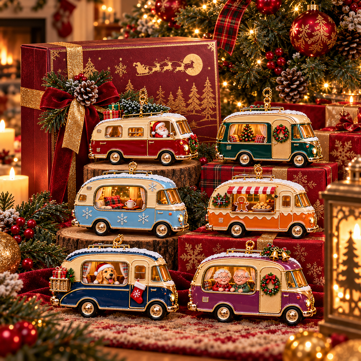 Vintage Christmas Camper Ornaments – 6-Piece Retro Holiday RV Collection | Cozy Christmas Tree Decorations & Heartwarming Keepsake Gifts