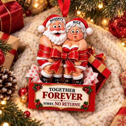 2026 Naughty & Nice Santa & Mrs. Claus Ornament – “Together Forever” Funny Christmas Gift for Couples