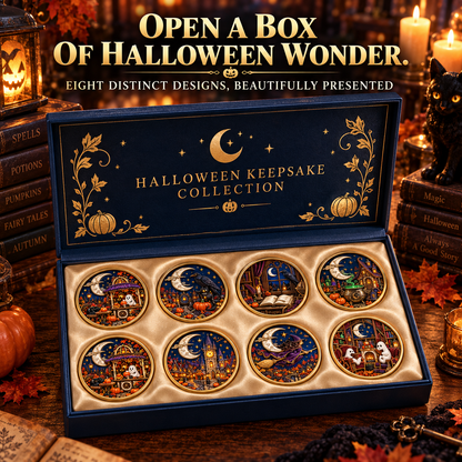 2026 Enchanted Halloween Collectible Coins – 8 Double-Sided Designs with Witches, Ghosts & Moonlit Villages