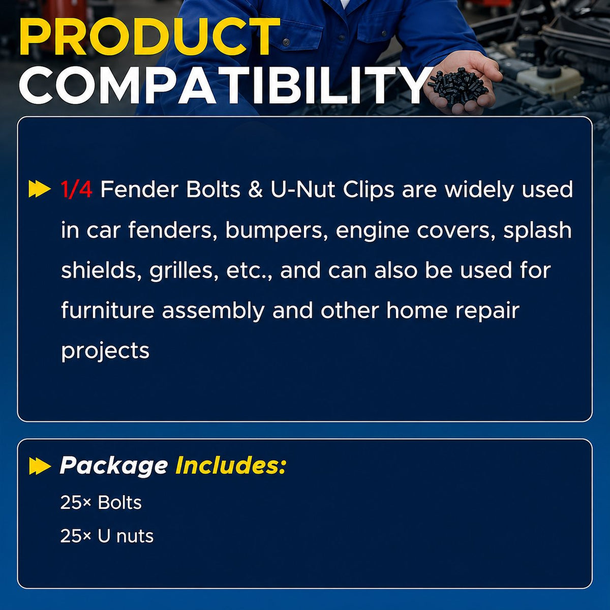 ⚙️ 40PCS 1/4'' Body Bolts & U-Nut Clips Kit, Universal Automotive Fender Bumper Splash Shield Fastener Retainer Set - image 7