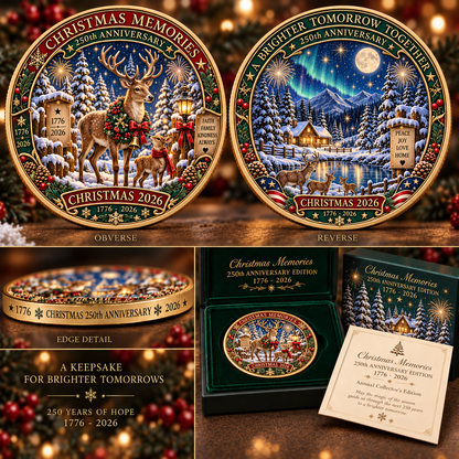 2026 "Christmas Memories" - 250th Anniversary Commemorative Coin, a double-sided holiday collectible.