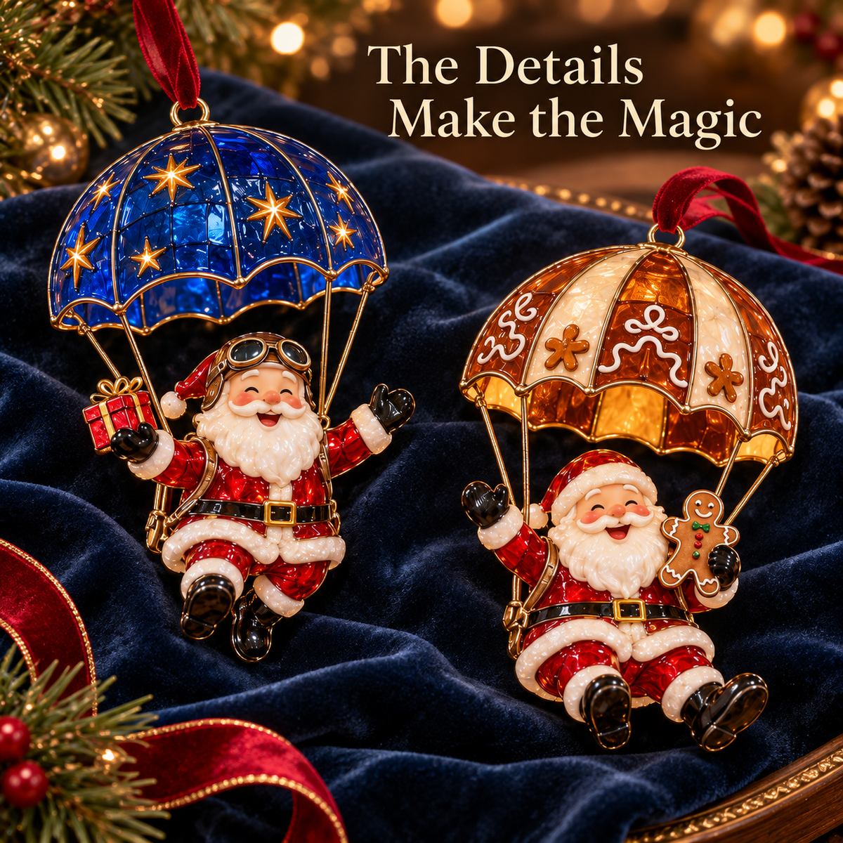 Parachuting Santa Christmas Ornaments – 6 Whimsical Holiday Designs