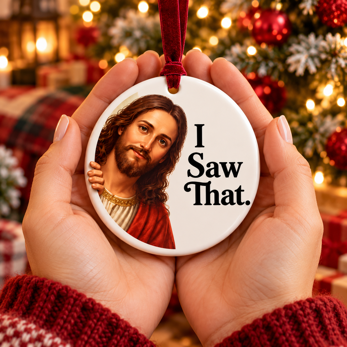 ✝️😂 I Saw That! – Funny Jesus Christmas Ornament