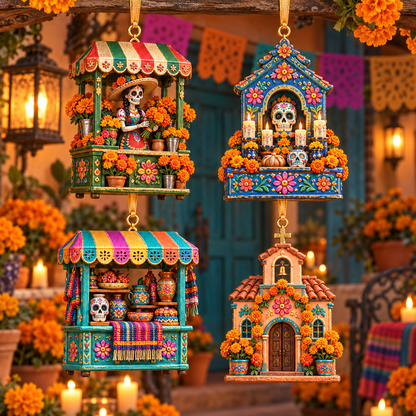 2026 Día de Muertos Village Ornaments – Miniature Market & Marigold Keepsake Collection