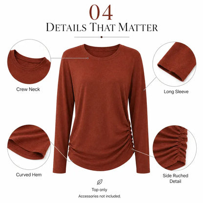 Womens Long Sleeve Shirts Ruched Hem Fall Tops Lightweight Sweaters ✨