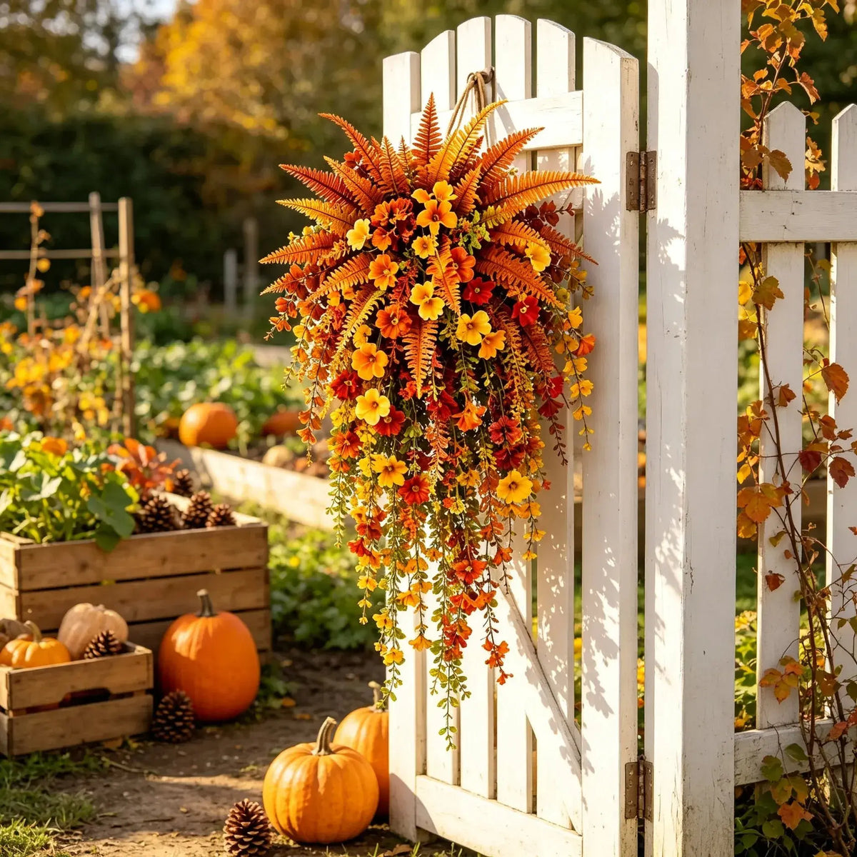 UV‑resistant artificial Boston fern plant, realistic large outdoor hanging autumn faux plant🍂 - image 8
