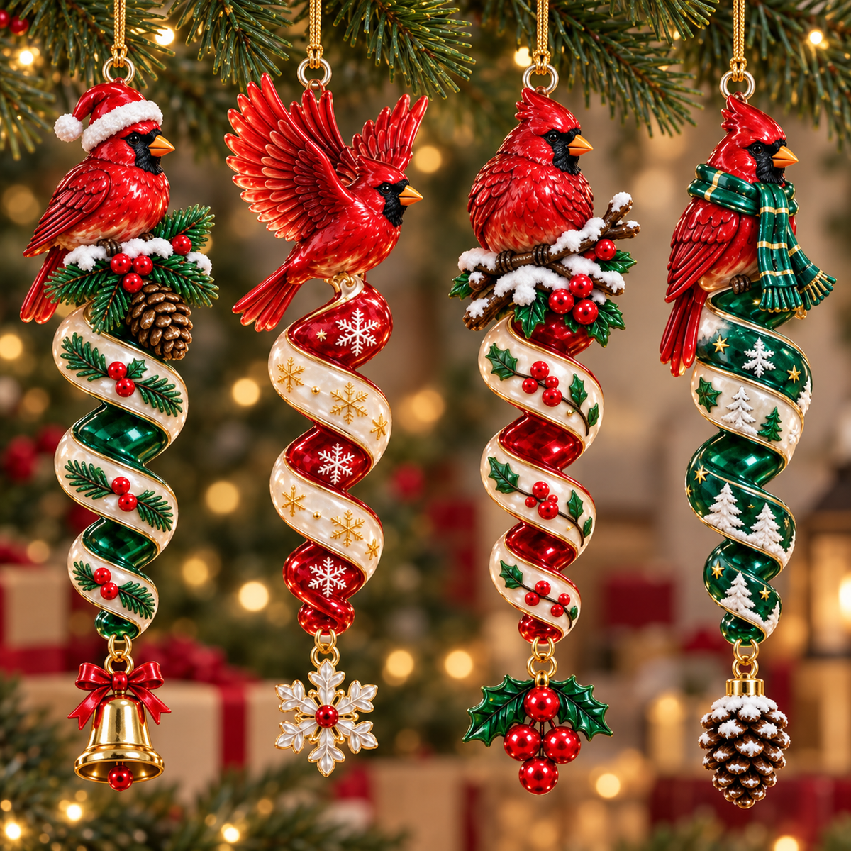 Cardinal Christmas Ribbon Ornament Collection