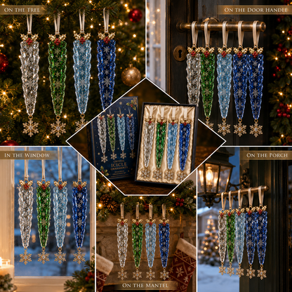 Premium Crystal Icicle Christmas Ornaments – 4-Piece Elegant Holiday Tree Decoration Set
