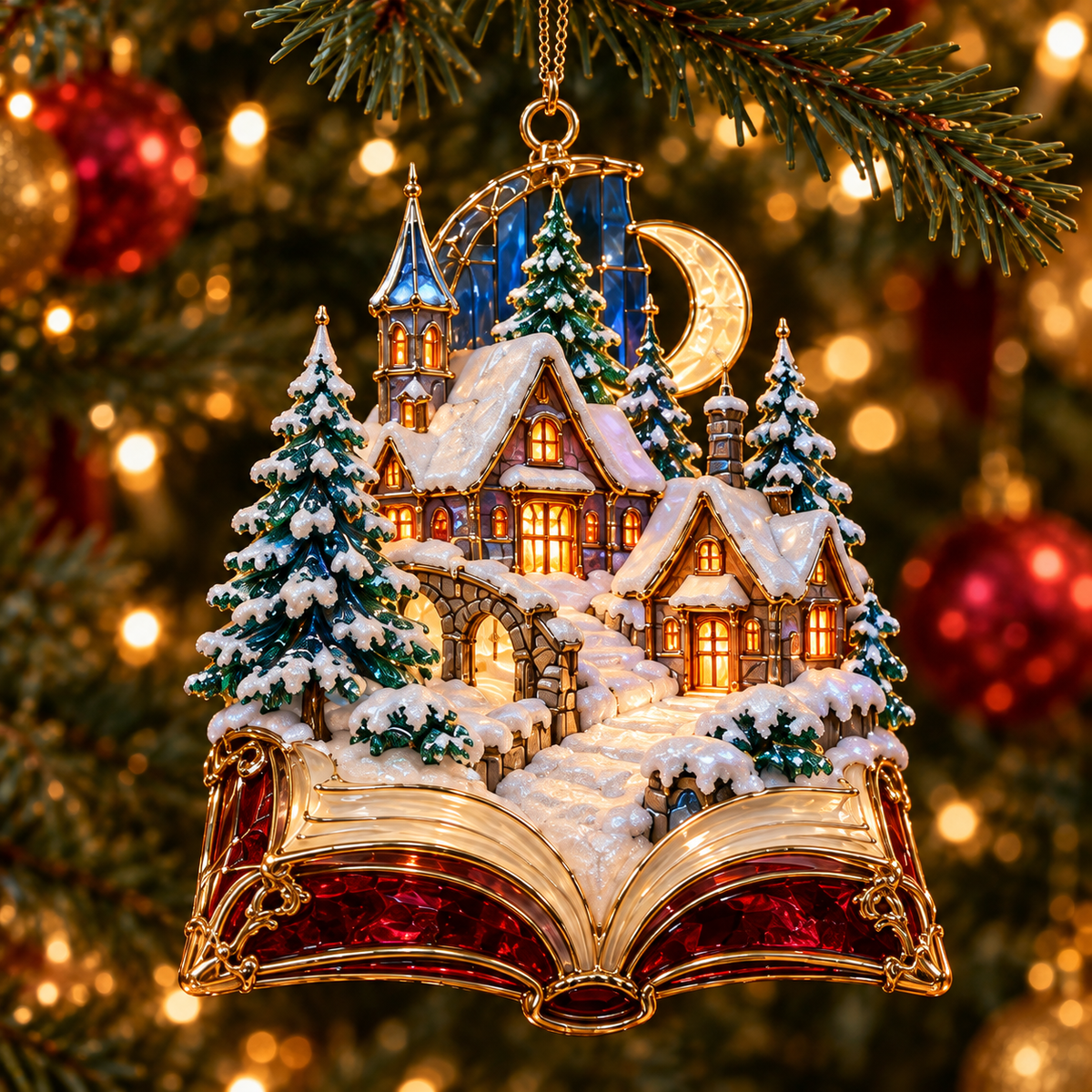 🎄 2026 Enchanted Storybook Christmas Ornaments – Set of 6 |  Stained Glass Fairy Tale Castle, Unicorn, Fairy, Mermaid, Dragon & Snowy Village Hanging Decorations | Magical Christmas Tree Ornaments & Fantasy Lover Gifts