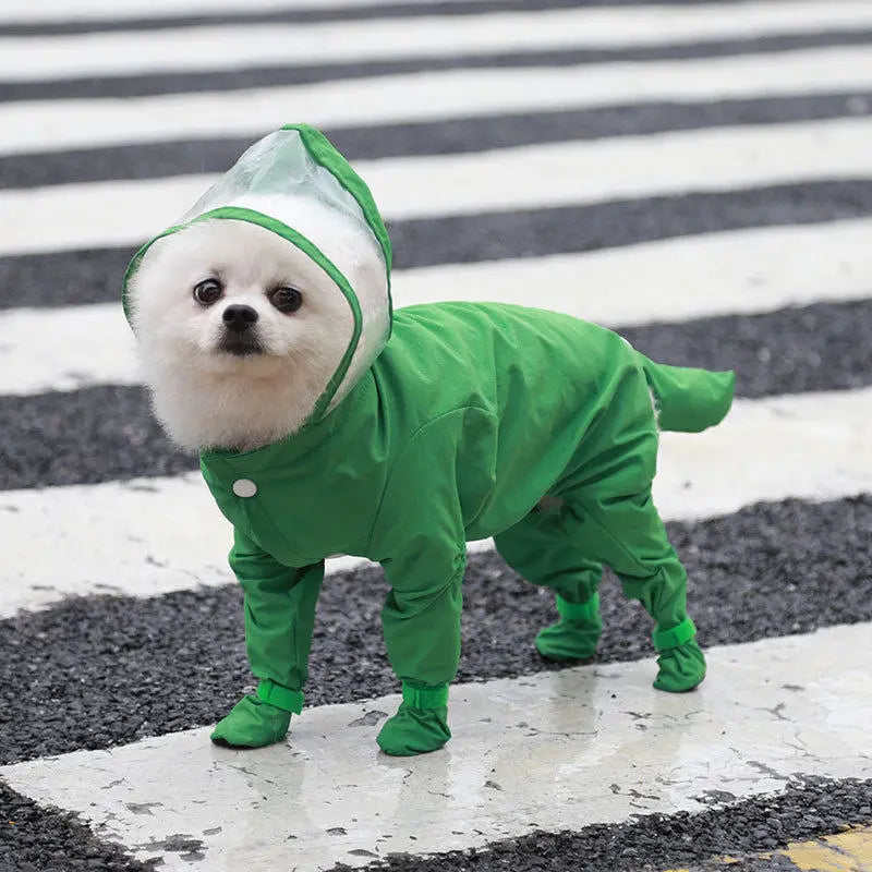 Waterproof 4-Leg Dog Raincoat with Hood & Attached Boots 🐶
