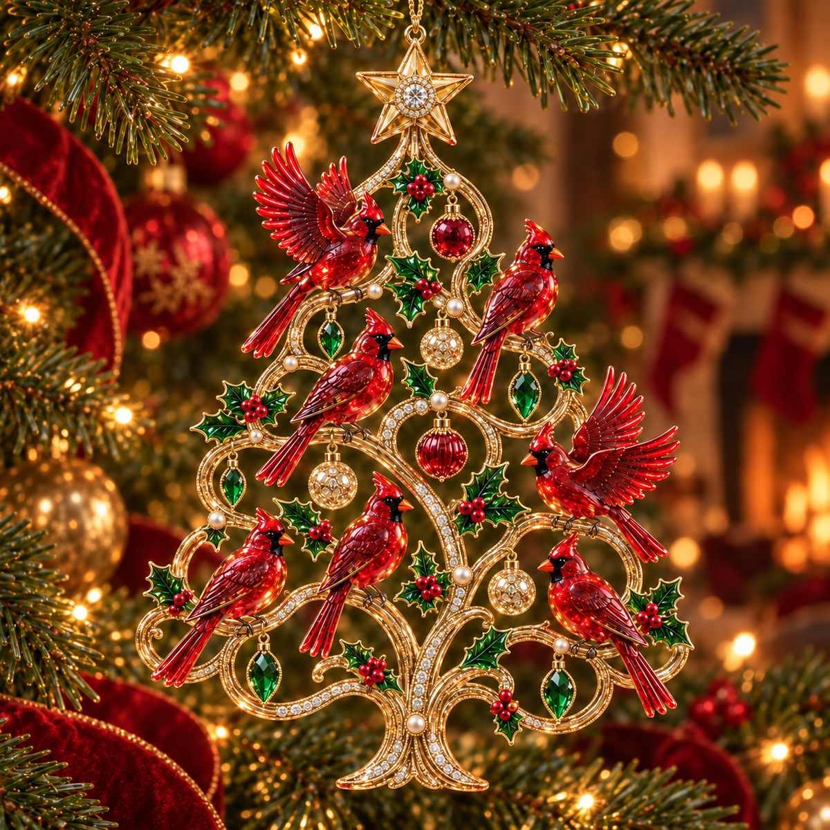 Jeweled Songbird Christmas Tree Ornament Collection – 4 Collectible Crystal-Style Designs