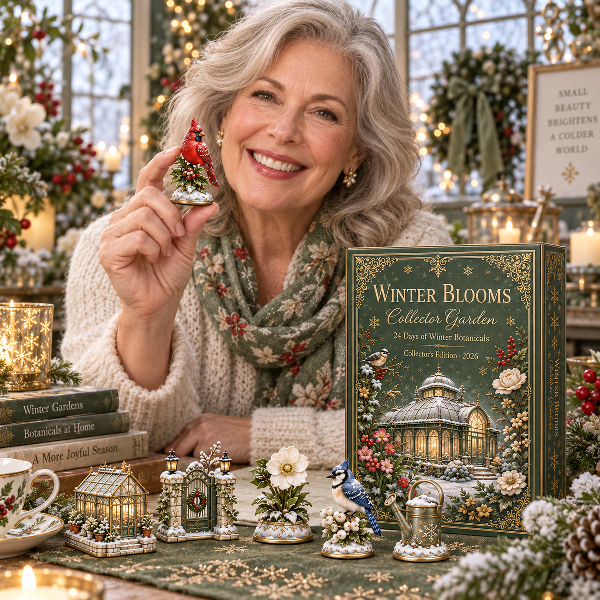 2026 Winter Blooms Collector Garden 24-Day Countdown Calendar – 24 Unique Winter Birds, Flowers & Garden Miniatures, Elegant Botanical Christmas Gift