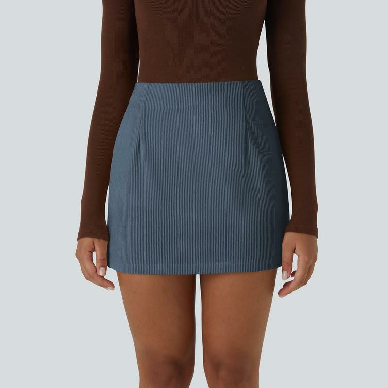 High Waisted Invisible Zipper 2-in-1 Mini A-line Corduroy Casual Skirt 👗