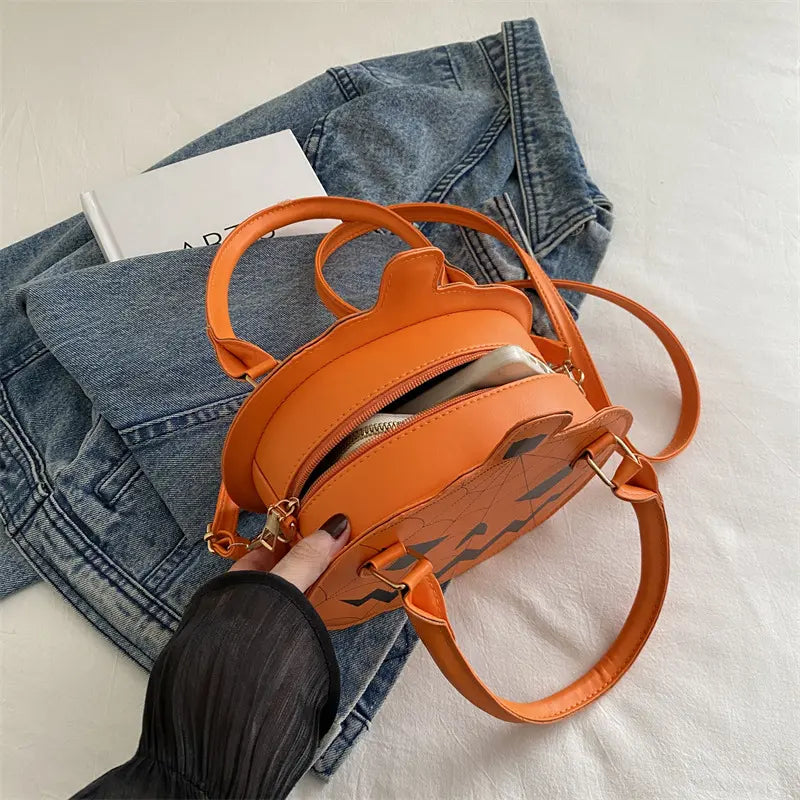 Spooky Jack-O-Lantern Pumpkin Crossbody Bag Novelty Spiderweb Stitching Handbag🎃 - image 8