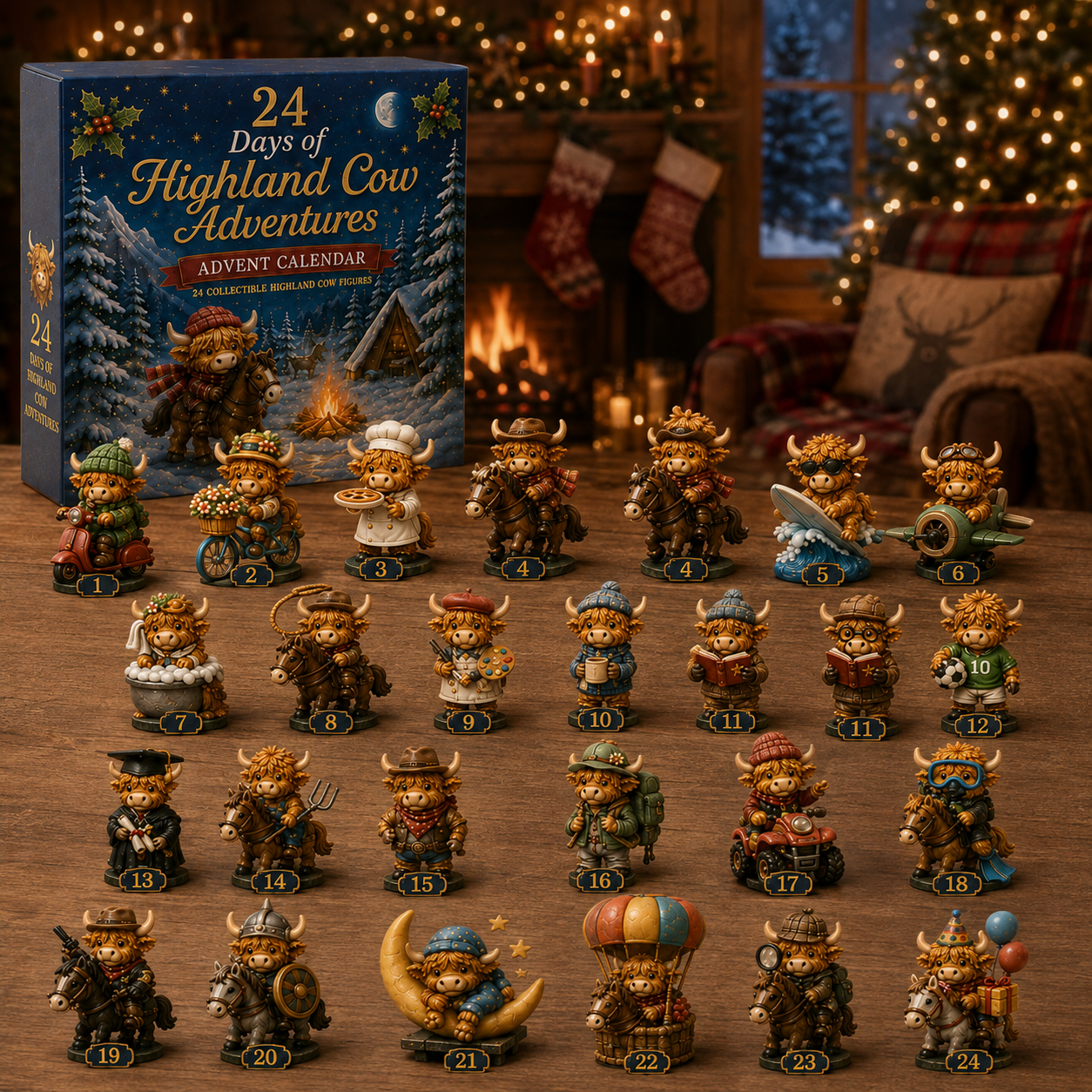 Highland Cow Adventures Advent Calendar 2026 – 24 Days of Unique Highland Cow Miniature Collectibles