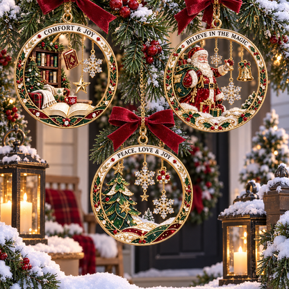 2026 Christmas Blessings Hanging Ornaments – 9 Festive Designs with Holiday Scenes, Stars & Snowflakes