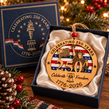 Celebrate Freedom 250th Anniversary Christmas Ornament –  Layered Wooden Patriotic Keepsake, 1776–2026