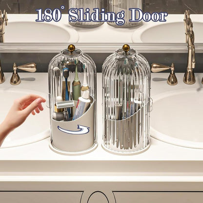 360° Rotating Toothbrush Holder with Cover - Clear Compact Vanity Organizer - image 5